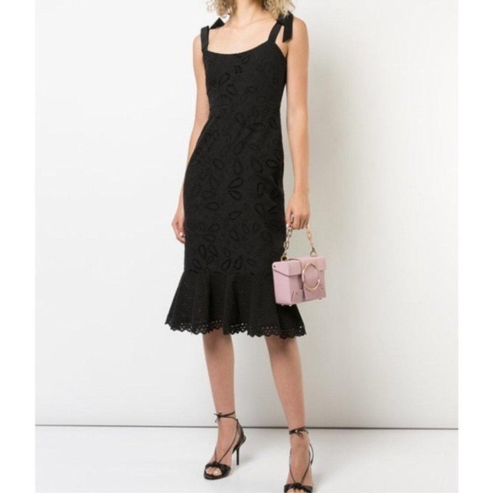 SALONI Rosie Eyelet Lace Dress Black Midi Sz 4 Feminine Girly Romantic Chic Sexy
